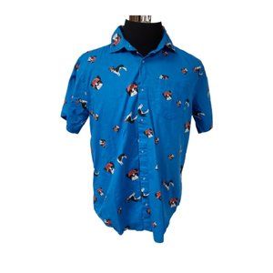 Hollywood The Jean People Mens XL Blue Boxer Dog Short Sleeve Button Up Shirt